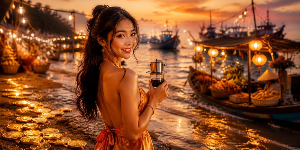 Người dùng Mũi Né trải nghiệm ứng dụng casino trên điện thoại bên cạnh ly cà phê buổi sáng