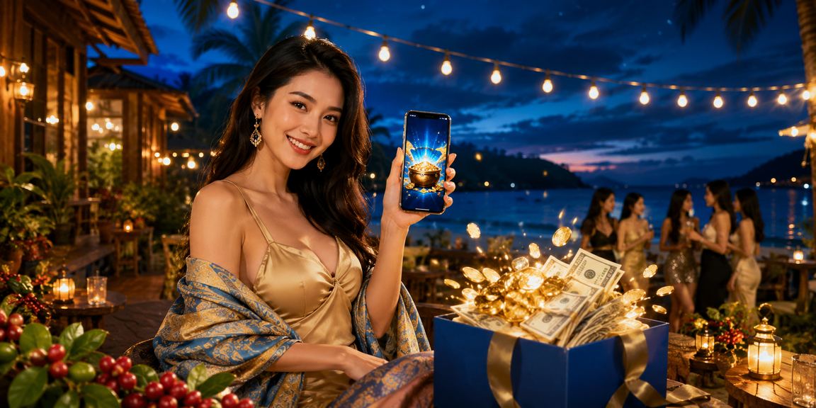 Người dùng Phú Quốc xem voucher casino và kèo cược trên điện thoại bên ly cà phê sáng